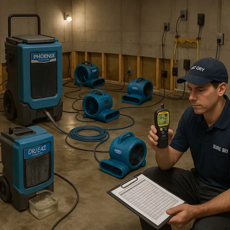 Structural Drying and Dehumidification process in Lakehills, TX